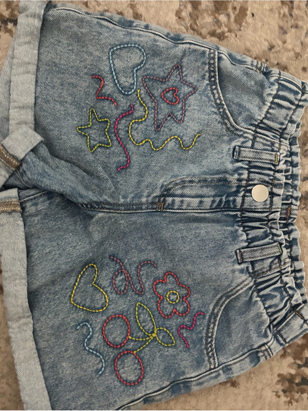 next Light Blue Embroidered Denim Shorts - Multicolor Stitching
